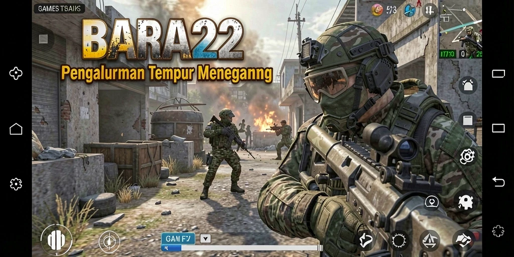 Tampilan seru gameplay BARA22 saat pemain bertempur di medan perang.