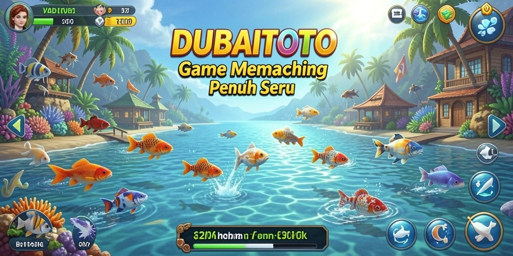 Gameplay DUBAITOTO yang menampilkan aksi memancing di lokasi indah.