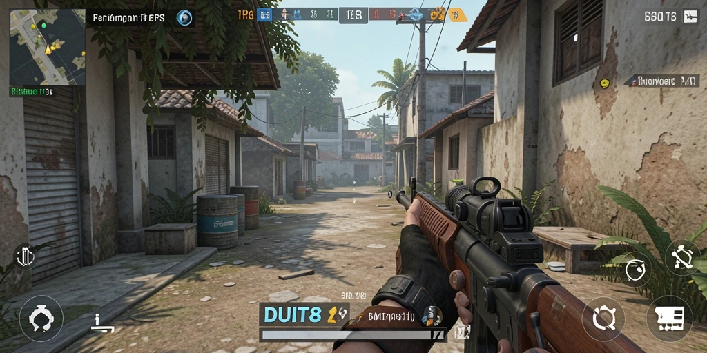 Tampilan gameplay menegangkan di DUIT8 dengan aksi tembak-menembak intens.