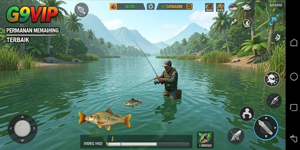 Gameplay menyenangkan di G9VIP dengan aksi memancing yang seru.