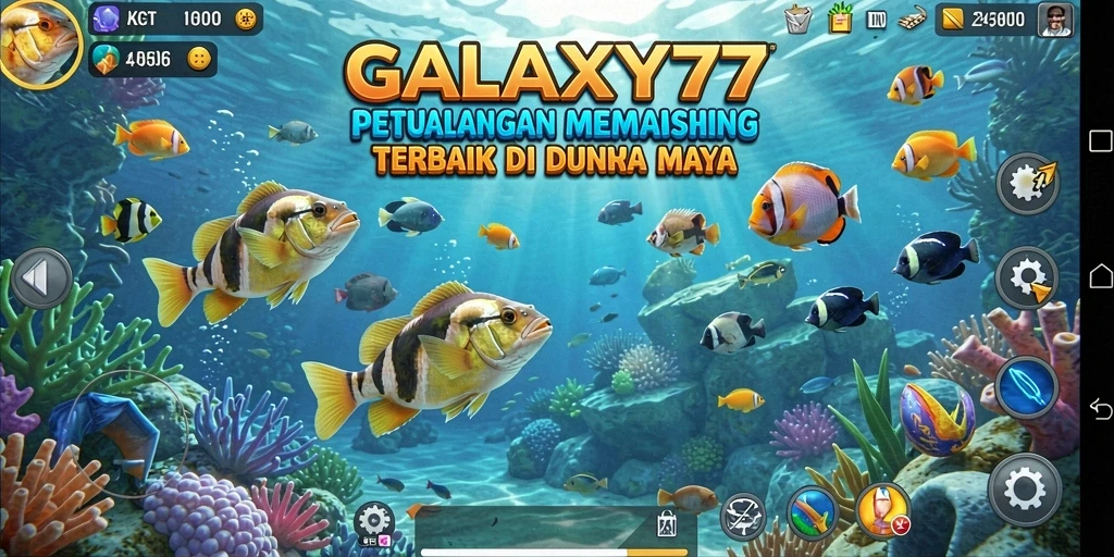 Tangkapan layar gameplay menampilkan pengalaman memancing yang mendebarkan di GALAXY77.