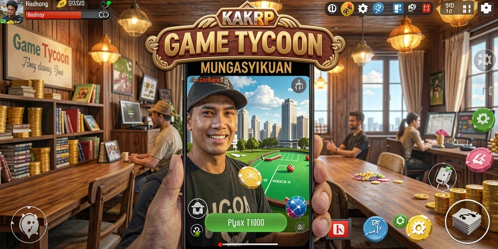 Tampilan gameplay KAKRP yang menampilkan dinamika manajemen bisnis.