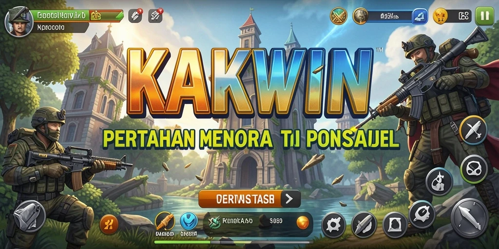 Tangkapan layar gameplay KAKWIN dengan aksi menara pertahanan yang seru.
