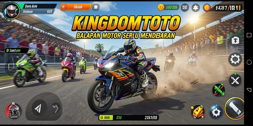 Tampilan gameplay seru dari KINGDOMTOTO dalam balapan motor.