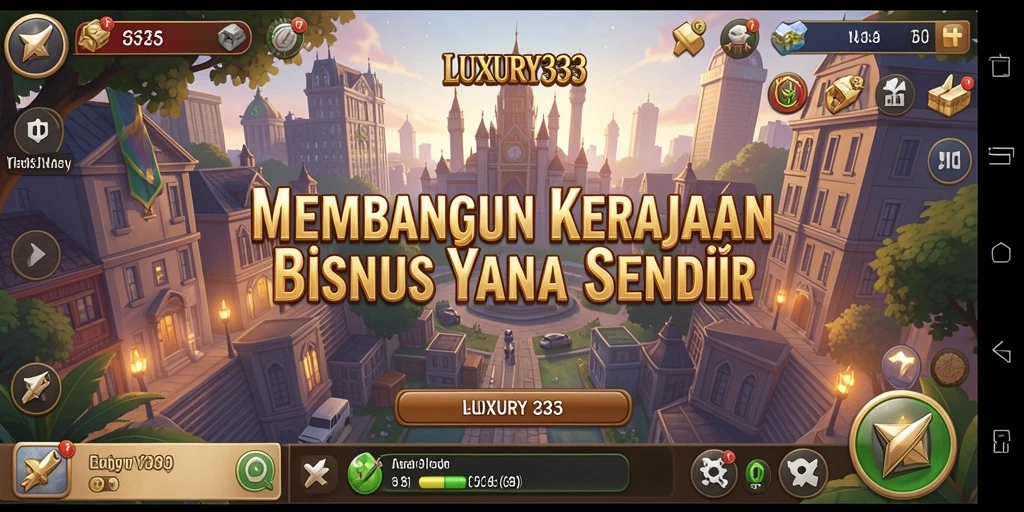Tampilan gameplay LUXURY333 yang menggugah, menampilkan pembangunan bisnis yang megah.