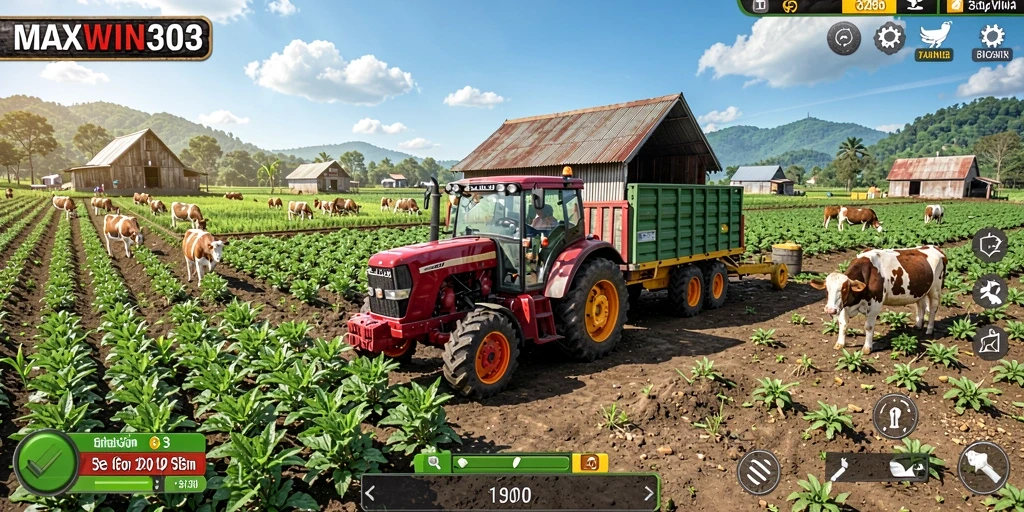 Screenshot gameplay MAXWIN303 menunjukkan pengalaman bertani yang seru.