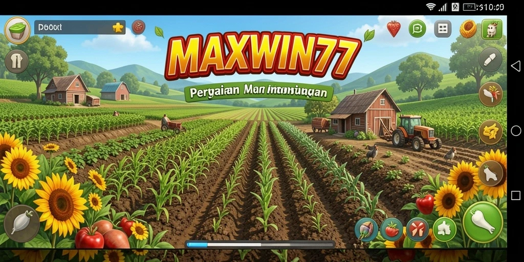 Tampilan tangkapan layar gameplay <strong>MAXWIN77</strong> menunjukkan aksi pertanian yang seru.