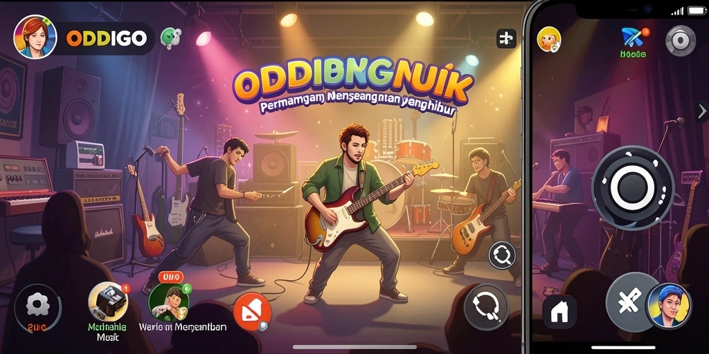 Tampilan gameplay ODDIGO yang menarik dengan alat musik virtual.