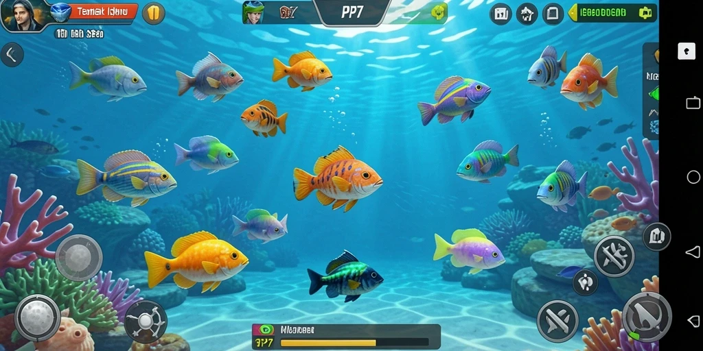Tampilan gameplay Tembak Ikan PP7 yang seru dan mendebarkan.