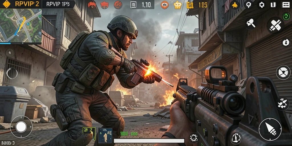 Menampilkan aksi seru dari gameplay RPVIP2 di medan perang TPS.