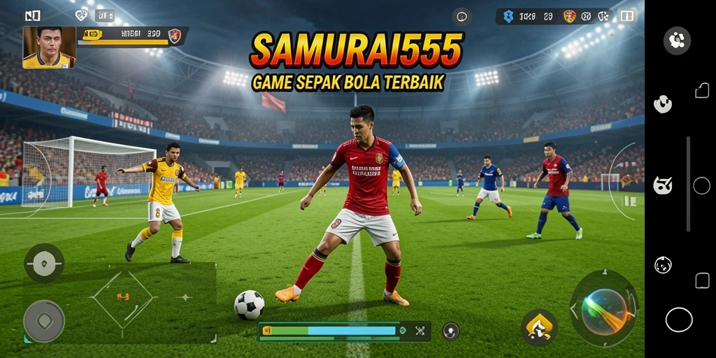 Tampilan gameplay seru dalam SAMURAI555 dengan aksi sepak bola yang intens.