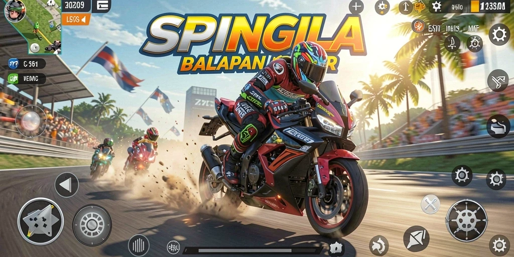 Tampilan balapan motor yang seru di dalam SPINGILA.