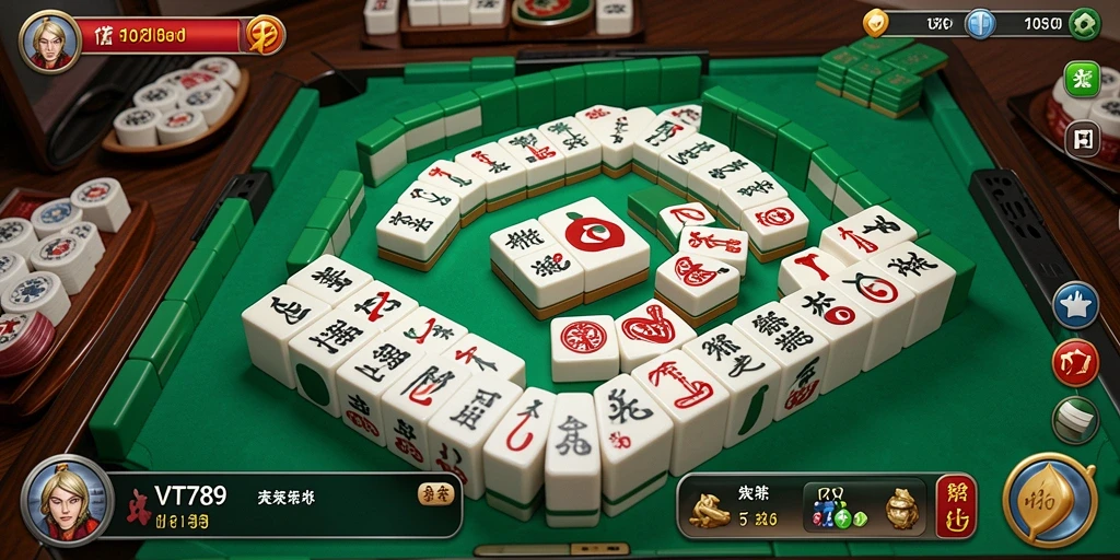 Tampilan gameplay menarik dari VT789 dengan ubin Mahjong berwarna-warni.