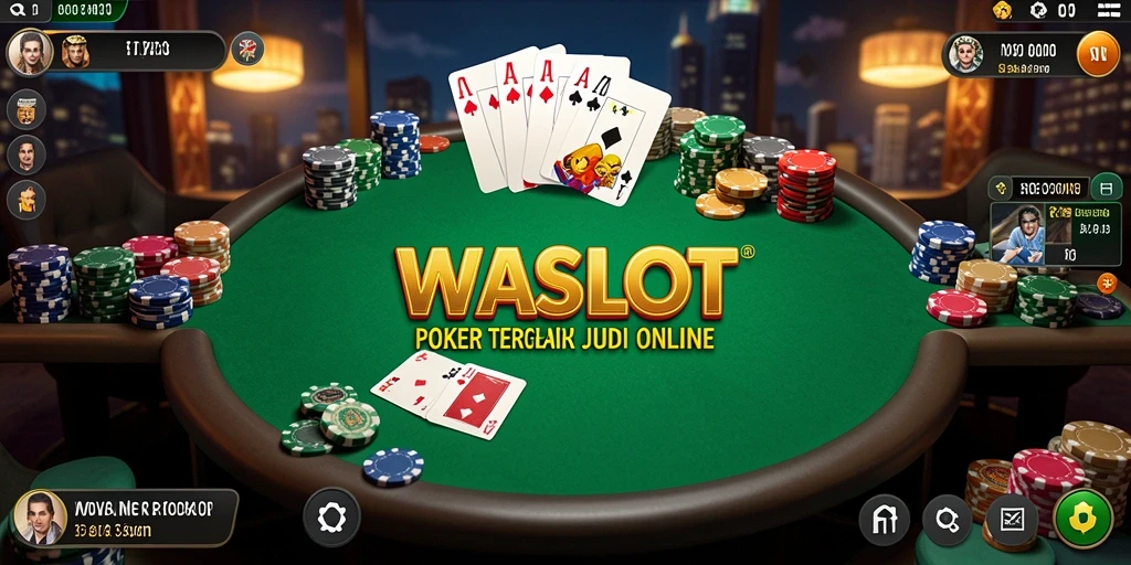 Screenshot permainan WASLOT menunjukkan suasana poker yang mendebarkan.