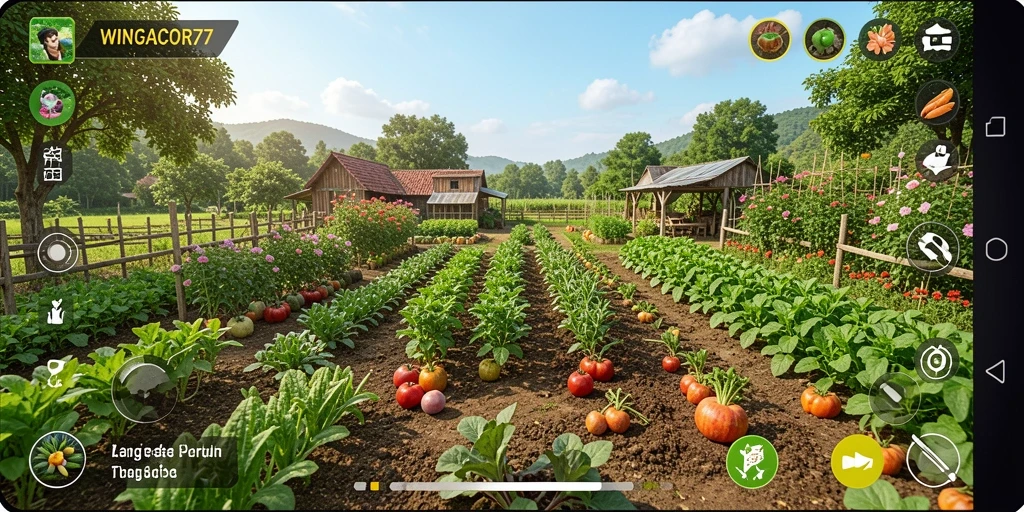 Tampilan gameplay seru WINGACOR77 saat mengelola ladang pertanian.